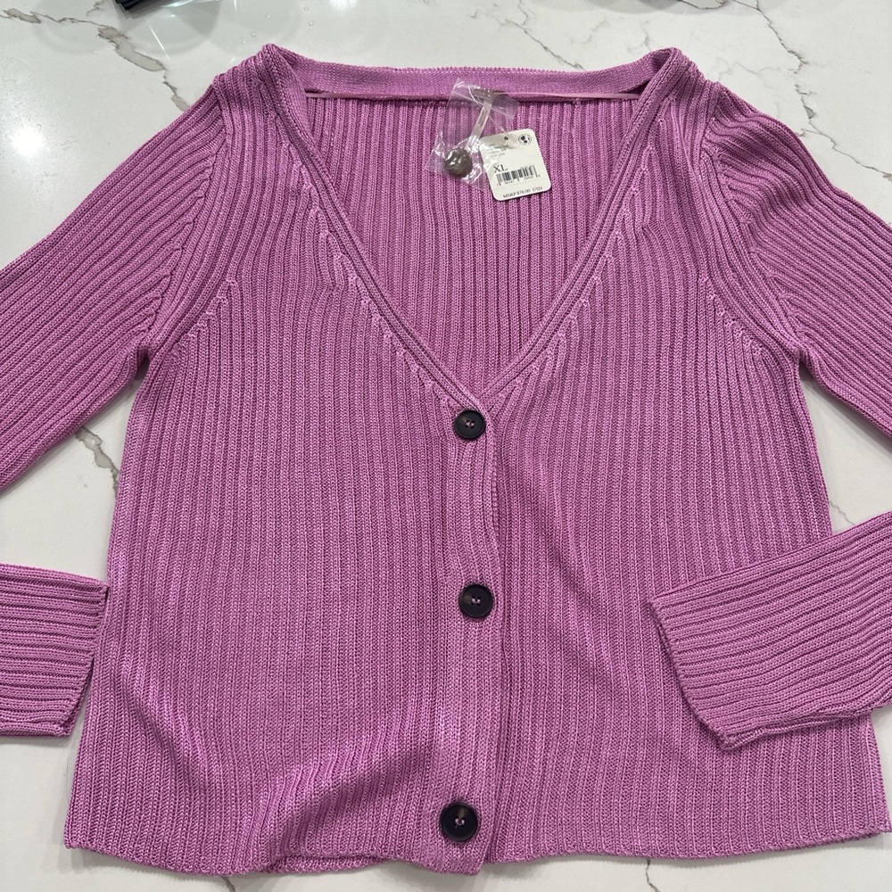 Free People Pink Ribbed Button Cardigan - Picture 3 of 7